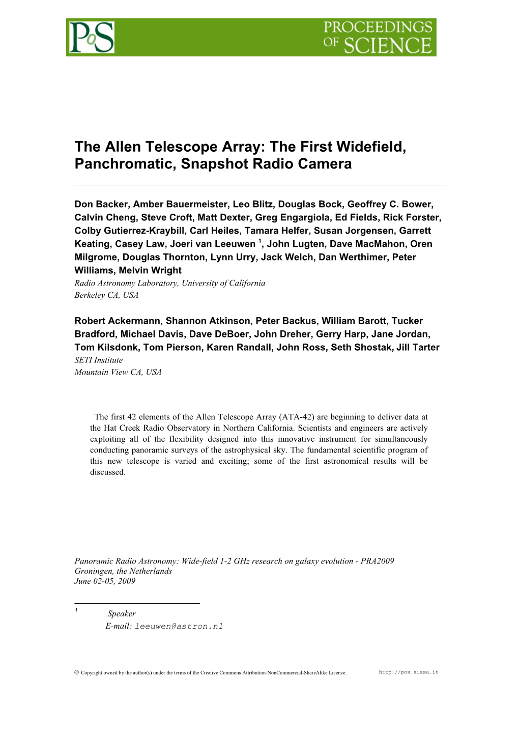 The Allen Telescope Array: the First Widefield, Panchromatic, Snapshot Radio Camera