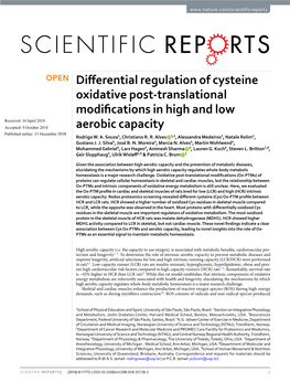 Differential Regulation of Cysteine Oxidative Post-Translational