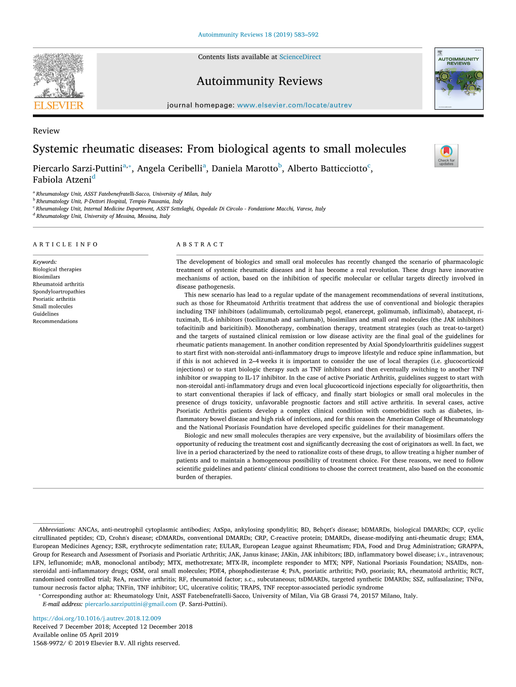 Systemic Rheumatic Diseases from Biological Agents to Small Molecules