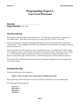 Programming Project 5: User-Level Processes