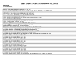 Gssa East Cape Branch Library Holdings Description Church Registers