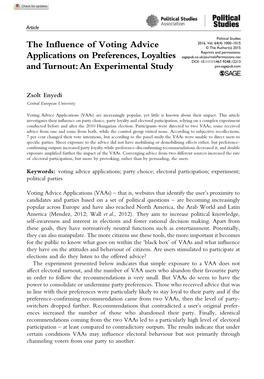 The Influence of Voting Advice Applications on Preferences, Loyalties and Turnout: an Experimental Study