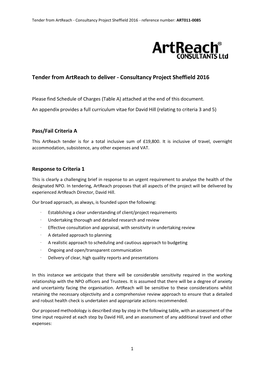 Tender from Artreach to Deliver - Consultancy Project Sheffield 2016