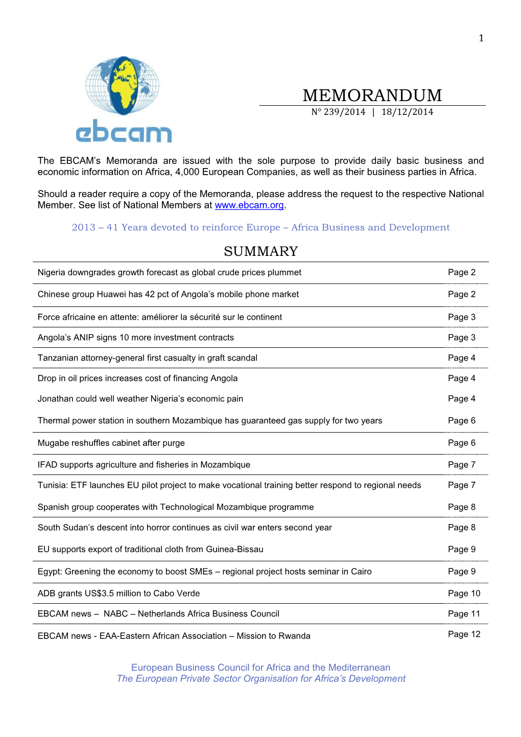 Memorandum N° 239/2014 | 18/12/2014