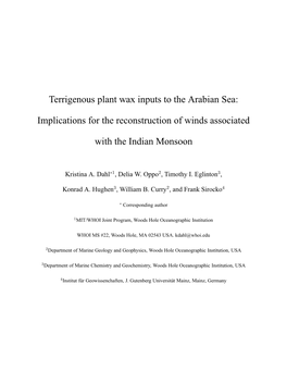 Terrigenous Plant Wax Inputs to the Arabian Sea: Implications for The