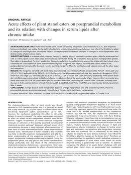 Acute Effects of Plant Stanol Esters on Postprandial Metabolism and Its Relation with Changes in Serum Lipids After Chronic Intake