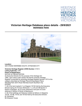 Victorian Heritage Database Place Details - 29/9/2021 WERRIBEE PARK