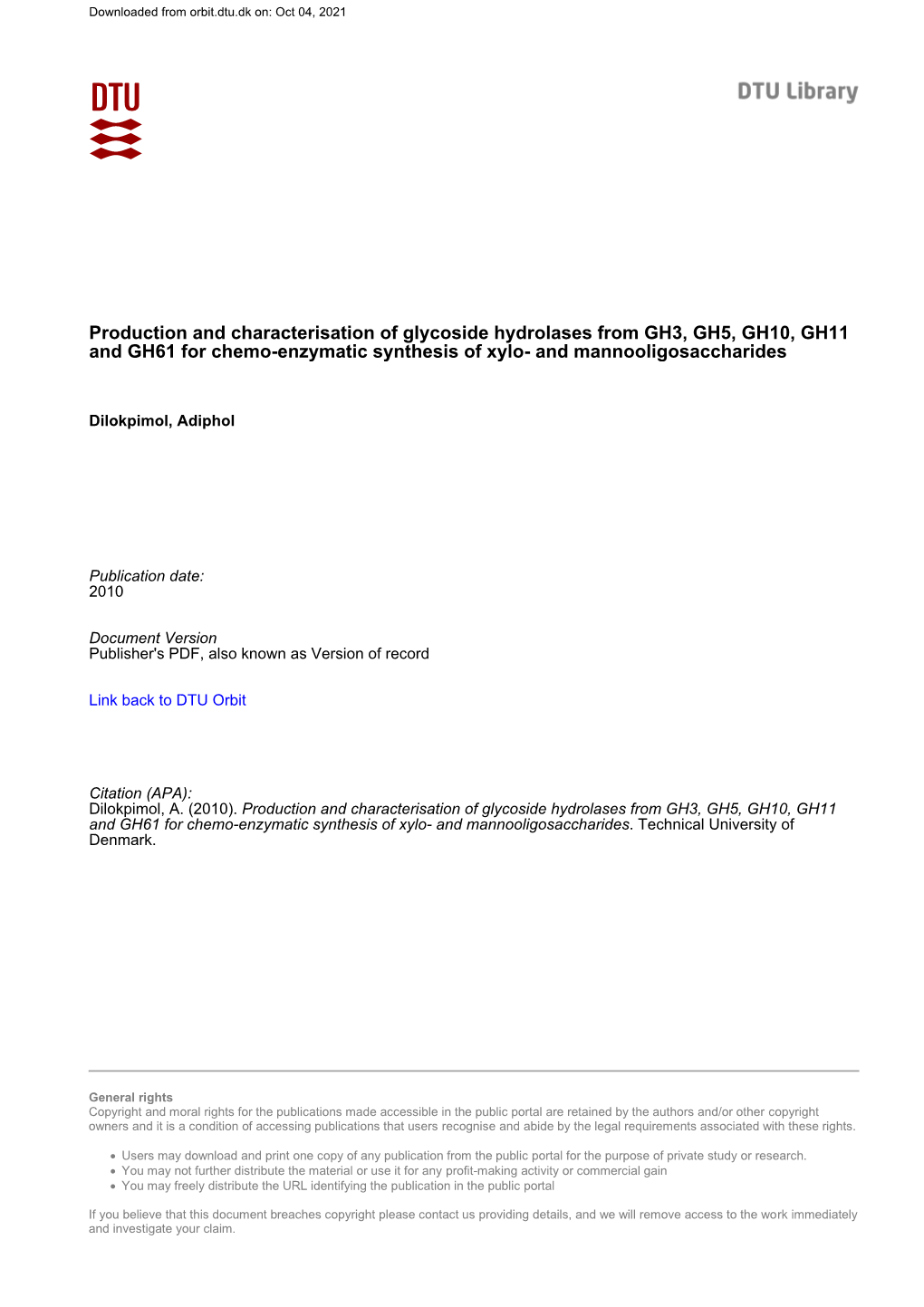 Production and Characterisation of Glycoside Hydrolases from GH3, GH5, GH10, GH11 and GH61 for Chemo-Enzymatic Synthesis of Xylo- and Mannooligosaccharides