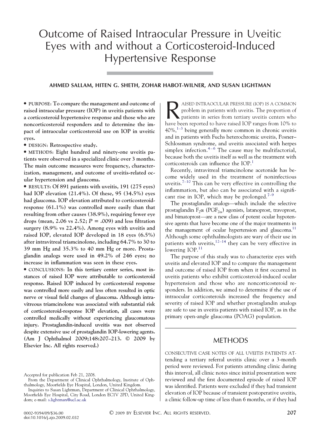 Outcome of Raised Intraocular Pressure in Uveitic Eyes with and Without a Corticosteroid-Induced Hypertensive Response
