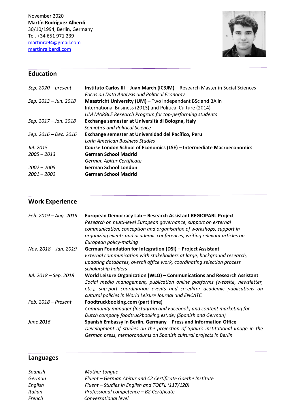 Education Work Experience Languages
