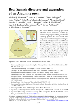 Beta Samati: Discovery and Excavation of an Aksumite Town Michael J