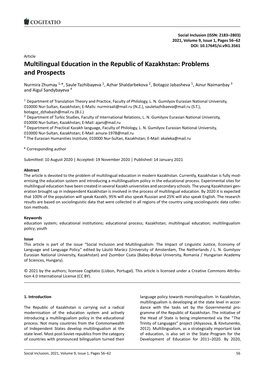 Multilingual Education in the Republic of Kazakhstan: Problems and Prospects