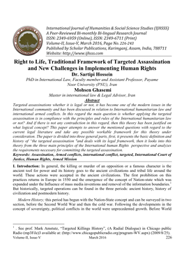 Right to Life, Traditional Framework of Targeted Assassination and New Challenges in Implementing Human Rights Dr