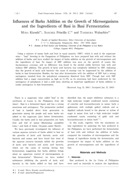 Influences of Barks Addition on the Growth of Microorganisms and the Ingredients of Basi in Basi Fermentation