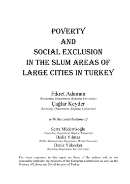 Poverty and Social Exclusion in the Slum Areas of Large Cities in Turkey