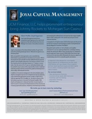 JCM Finance, LLC Helps Prominent Entrepreneur Bring Johnny Rockets to Mohegan Sun Casino!