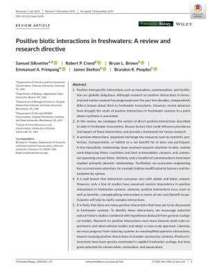 Positive Biotic Interactions in Freshwaters: a Review and Research Directive