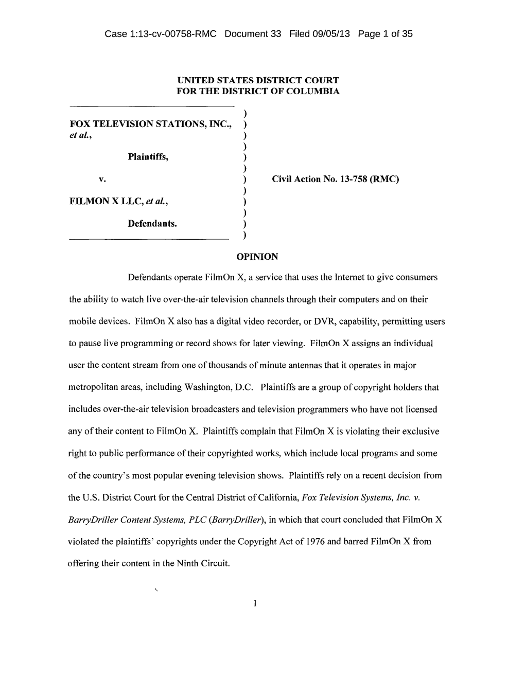 Case L:13-Cv-00758-RMC Document 33 Filed 09/05/13 Page 1 of 35