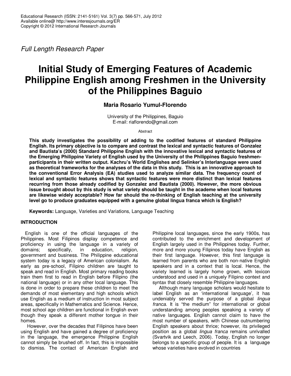 Initial Study Of Emerging Features Of Academic Philippine English Among ...