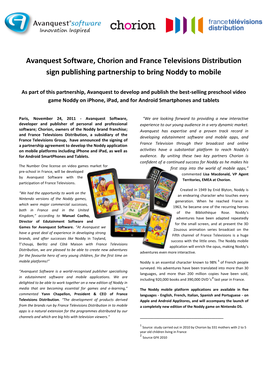 Avanquest Software, Chorion and France Televisions Distribution Sign Publishing Partnership to Bring Noddy to Mobile