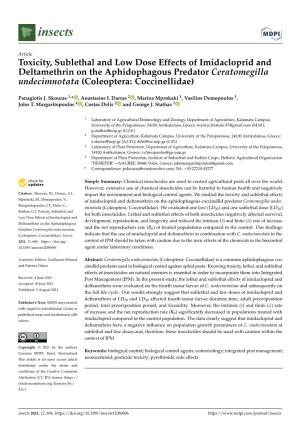 Toxicity, Sublethal and Low Dose Effects of Imidacloprid and Deltamethrin on the Aphidophagous Predator Ceratomegilla Undecimnotata (Coleoptera: Coccinellidae)
