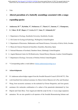 Altered Parasitism of a Butterfly Assemblage Associated with a Range