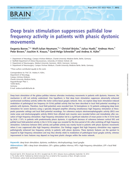 Deep Brain Stimulation Suppresses Pallidal Low Frequency Activity in Patients with Phasic Dystonic Movements