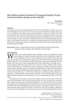 Changing Scholarly Trends in Finnish Folklore Studies in the Cold War