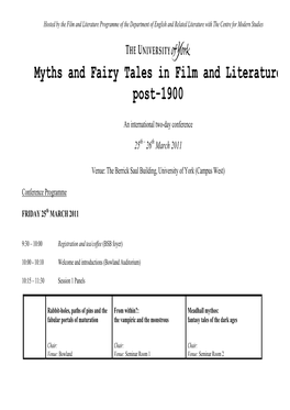 Myths and Fairy Tales in Film and Literature Post-1900