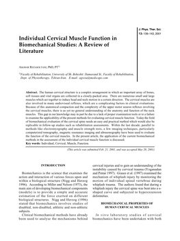 Individual Cervical Muscle Function in Biomechanical Studies: a Review of Literature