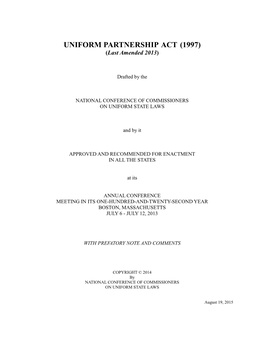 UNIFORM PARTNERSHIP ACT (1997) (Last Amended 2013)