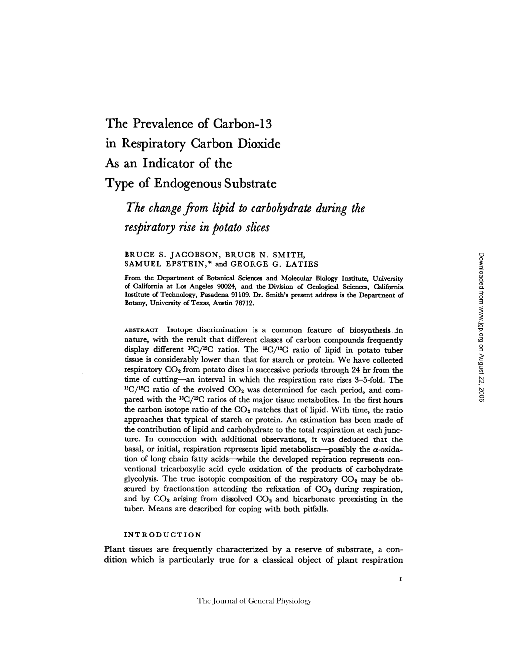 The Change from Lipid to Carbohydrate During the Respiratory Rise in Potato