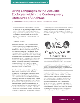 Living Languages As the Acoustic Ecologies Within the Contemporary Literatures of Anahuac