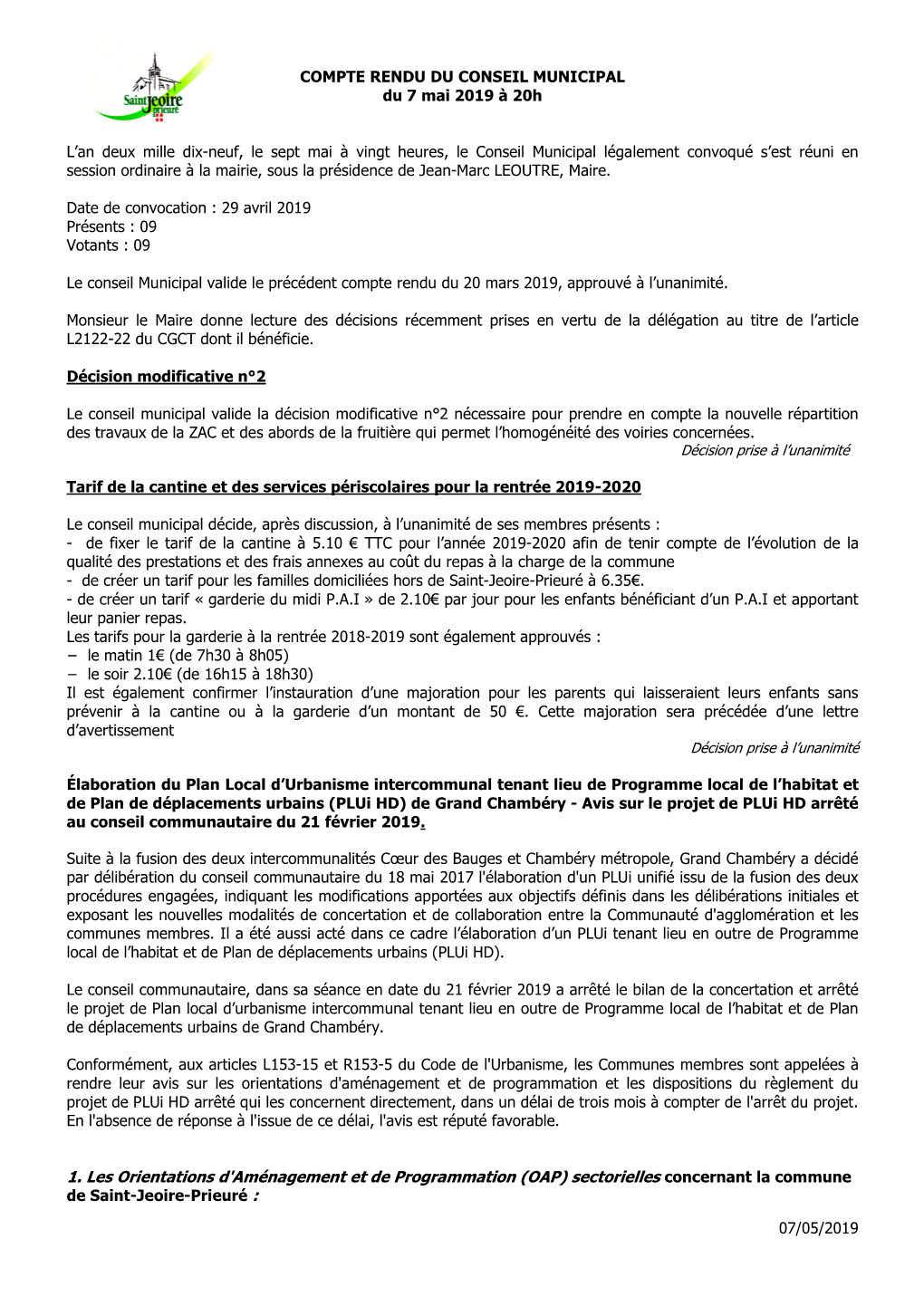 1. Les Orientations D'aménagement Et De Programmation (OAP) Sectorielles Concernant La Commune De Saint-Jeoire-Prieuré