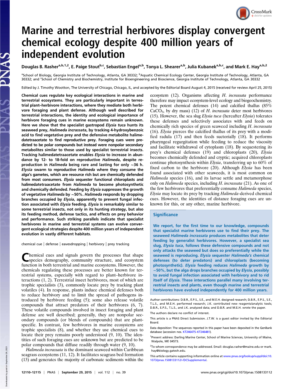 Marine and Terrestrial Herbivores Display Convergent Chemical Ecology Despite 400 Million Years of Independent Evolution