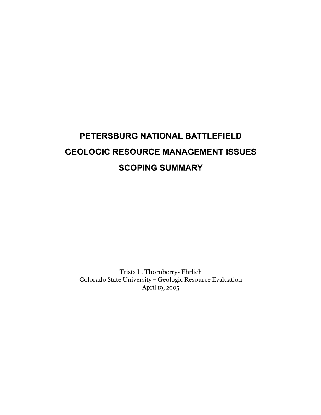 Petersburg National Battlefield Geologic Resource Evaluation