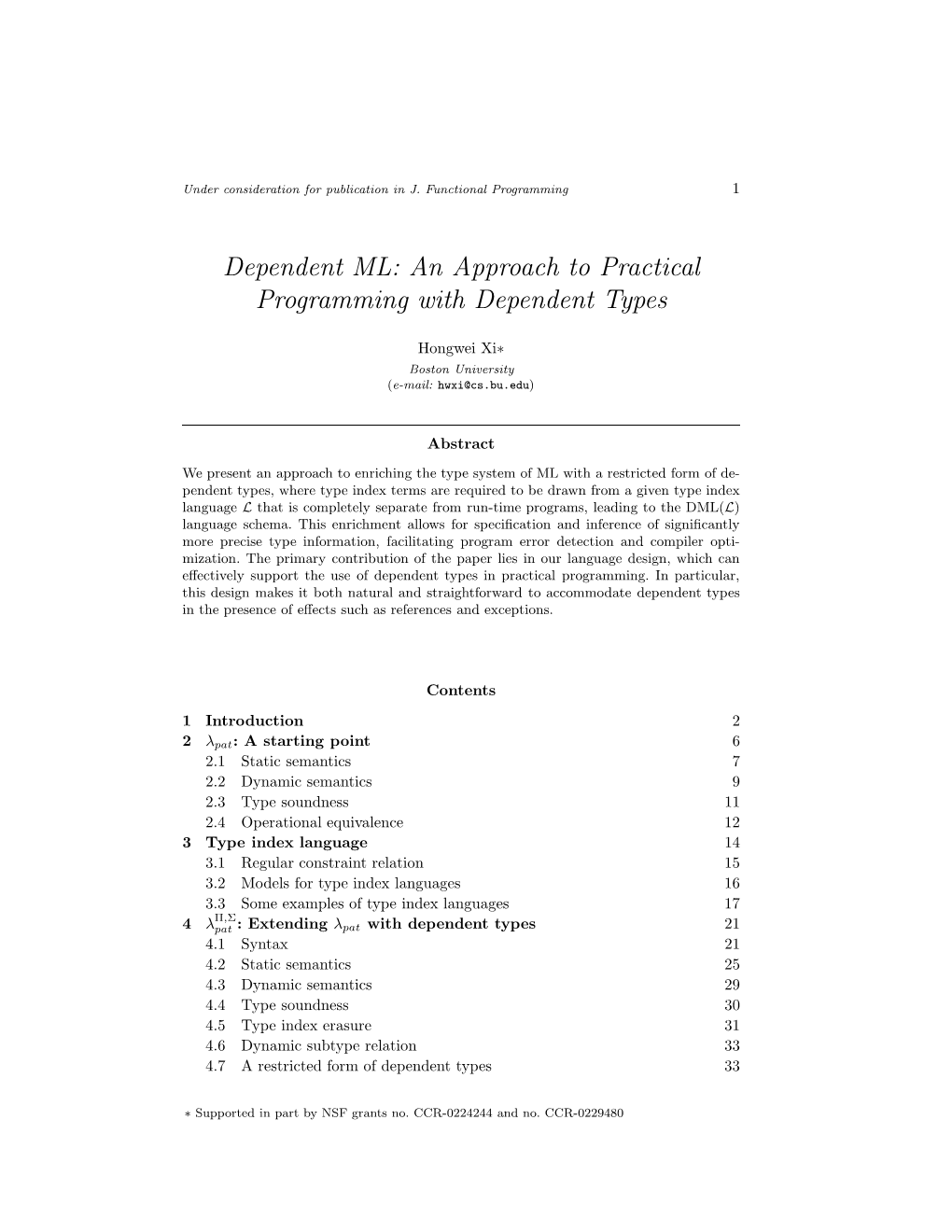 Dependent ML: an Approach to Practical Programming with Dependent Types