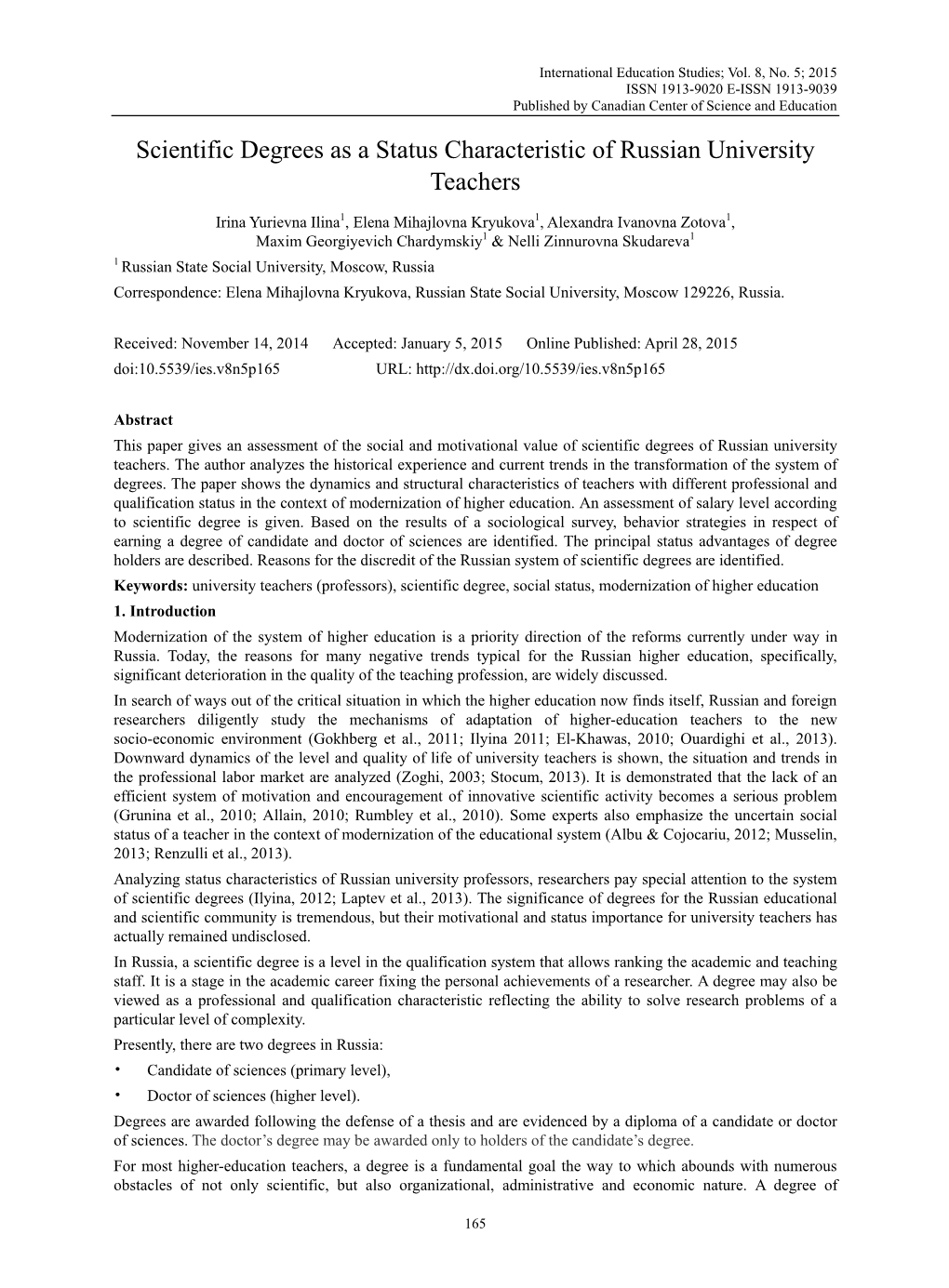 Scientific Degrees As a Status Characteristic of Russian University Teachers