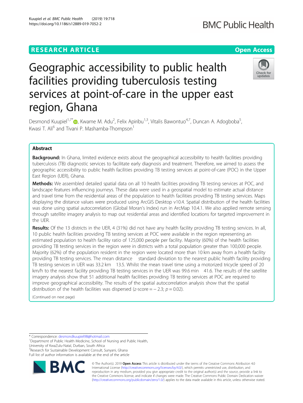 Geographic Accessibility to Public Health Facilities Providing