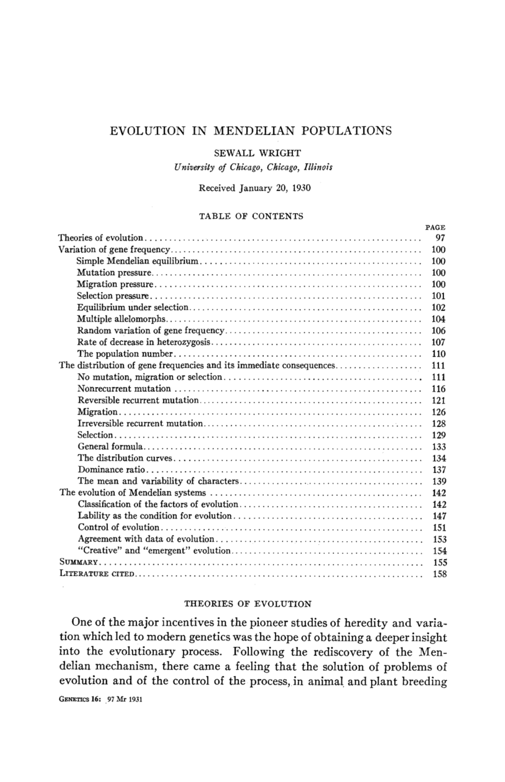 Evolution in Mendelian Populations