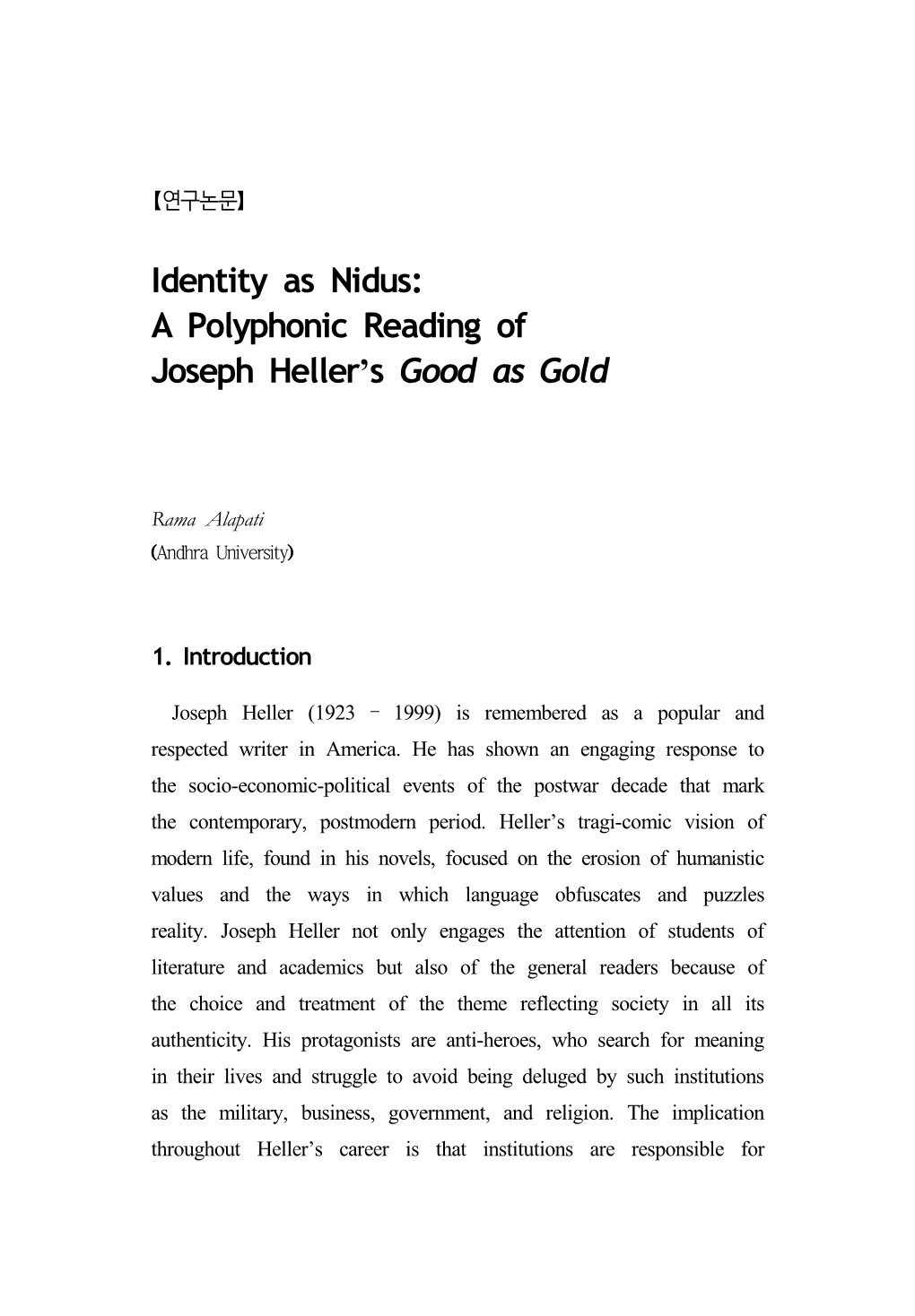 A Polyphonic Reading of Joseph Heller's Good As Gold