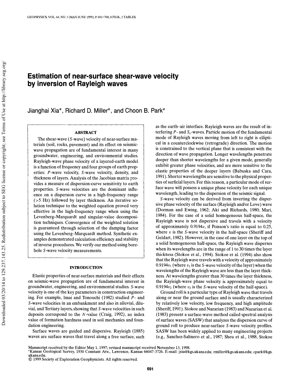 Estimation of Near‐Surface Shear‐Wave Velocity by Inversion Of