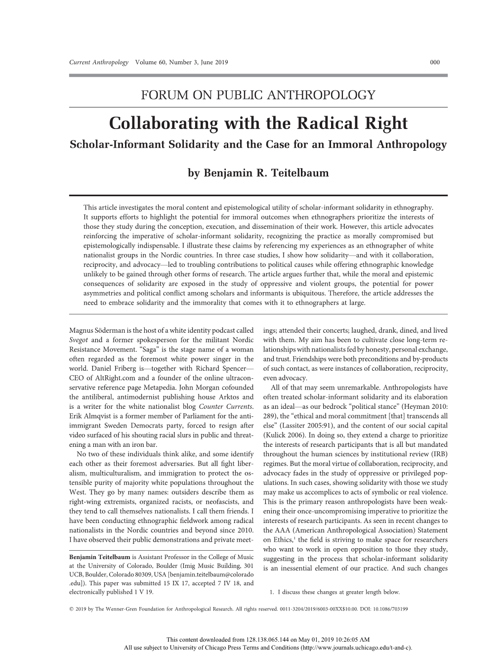 Collaborating with the Radical Right: Scholar-Informant Solidarity and The