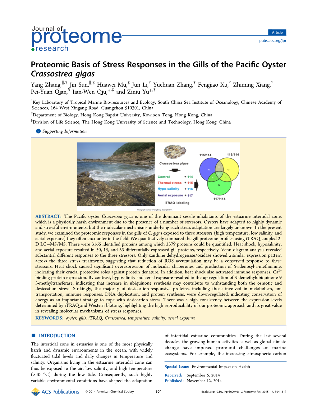 Proteomic Basis of Stress Responses in the Gills of the Pacific Oyster