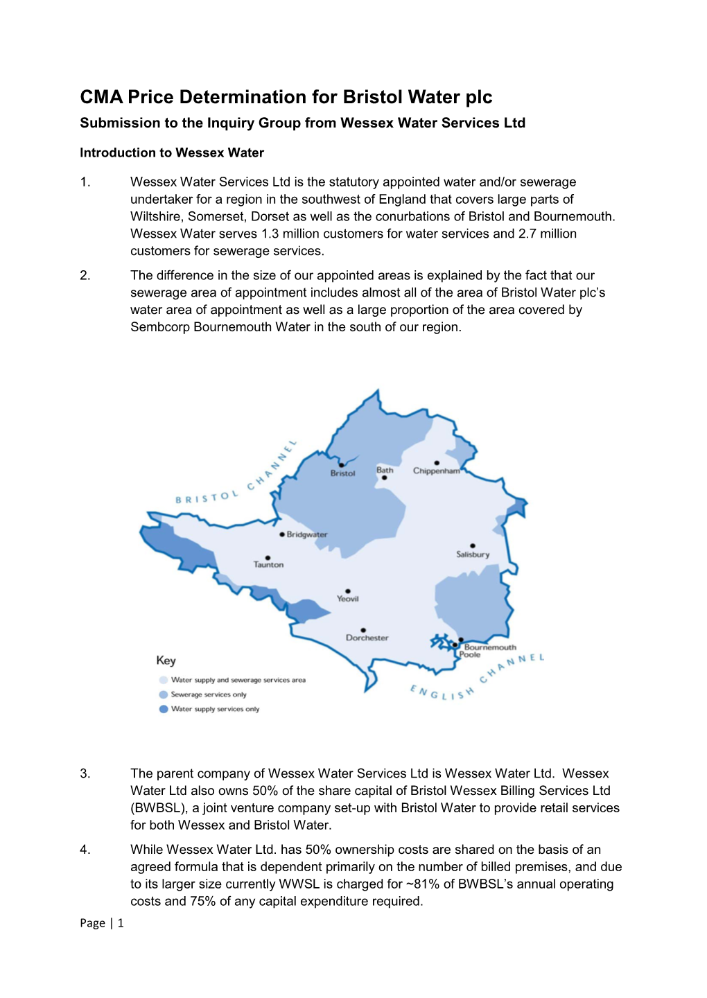 CMA Price Determination for Bristol Water Plc Submission to the Inquiry Group from Wessex Water Services Ltd