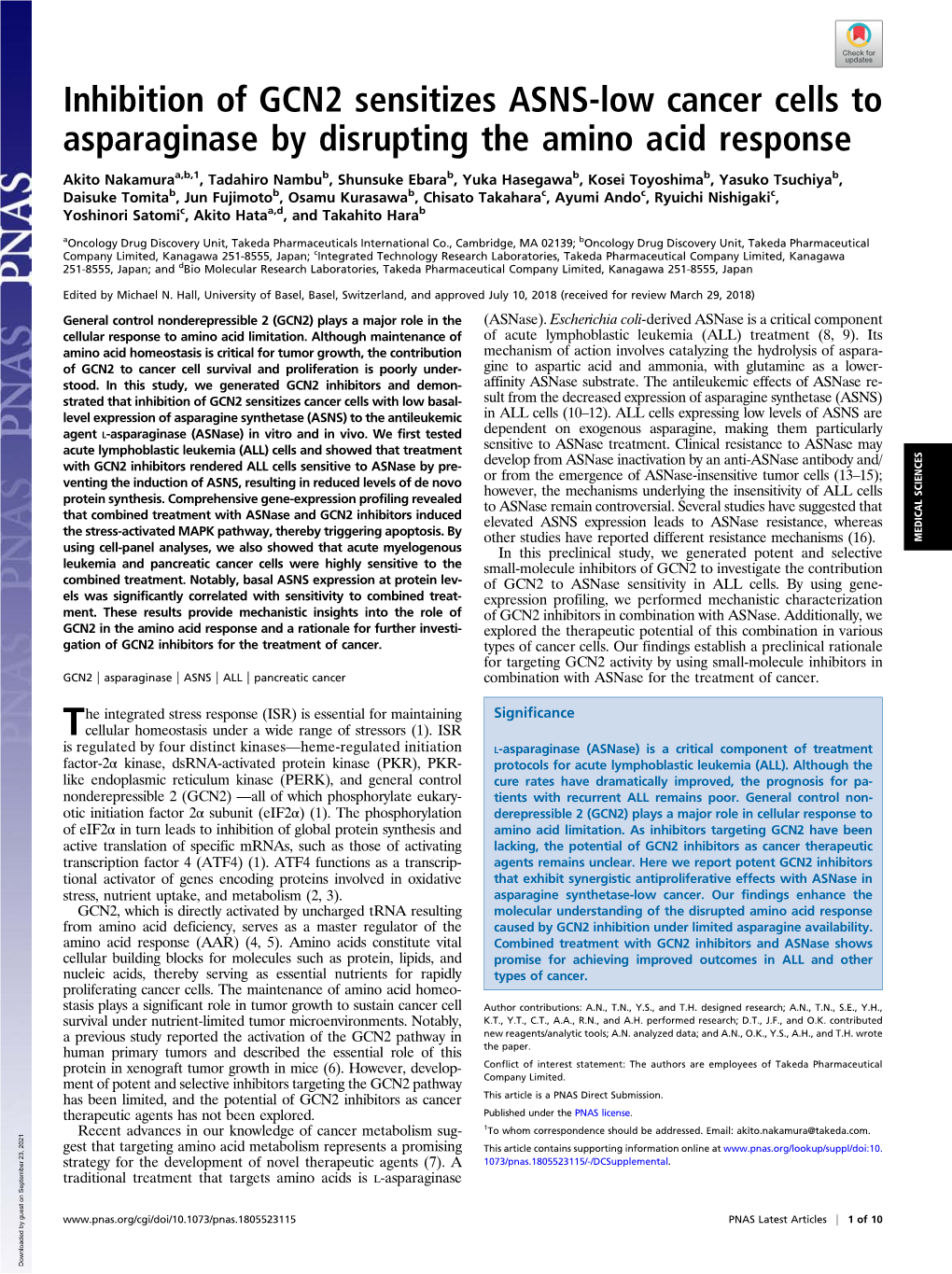 Inhibition of GCN2 Sensitizes ASNS-Low Cancer Cells to Asparaginase by Disrupting the Amino Acid Response