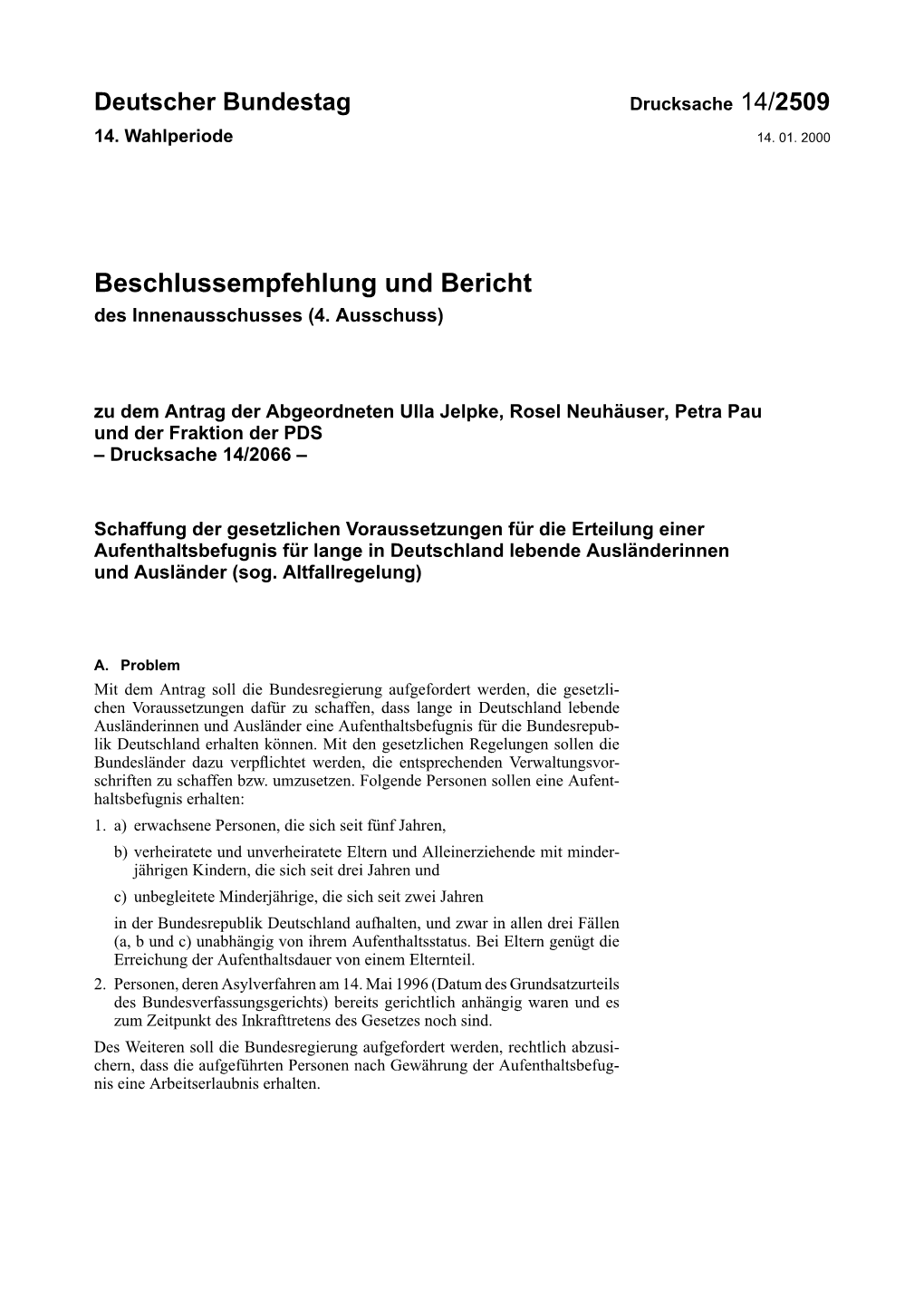 Beschlussempfehlung Und Bericht Des Innenausschusses (4