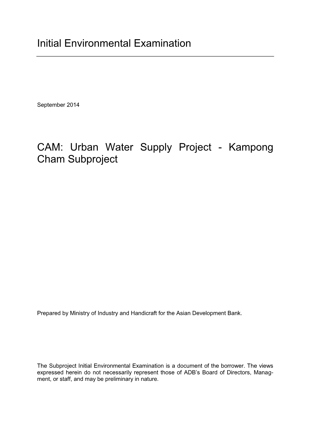 Urban Water Supply Project: Kampong Cham Subproject