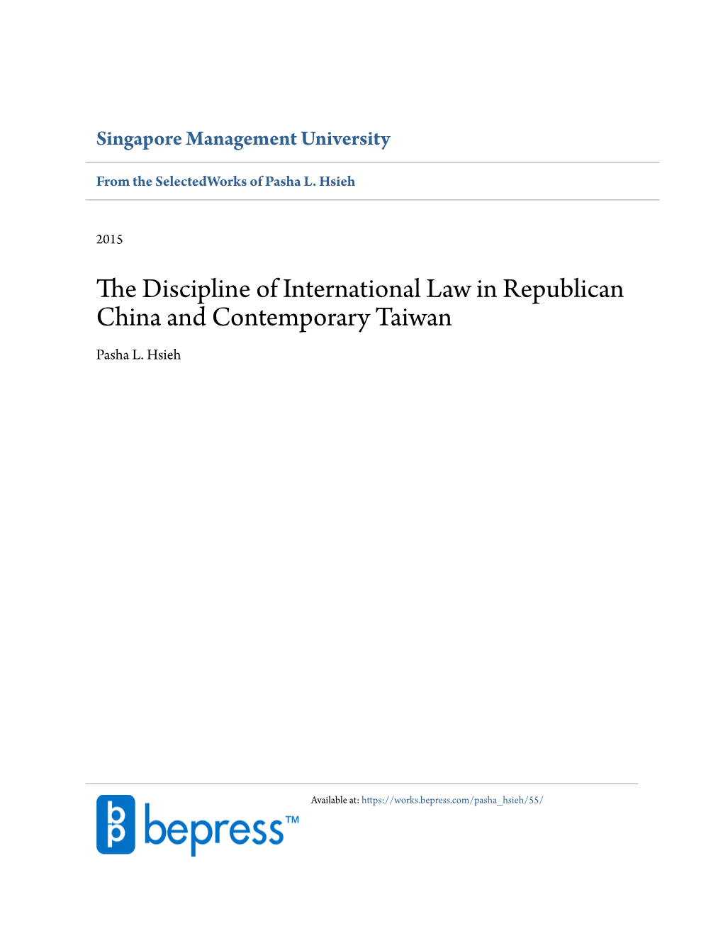 The Discipline of International Law in Republican China and Contemporary Taiwan Pasha L