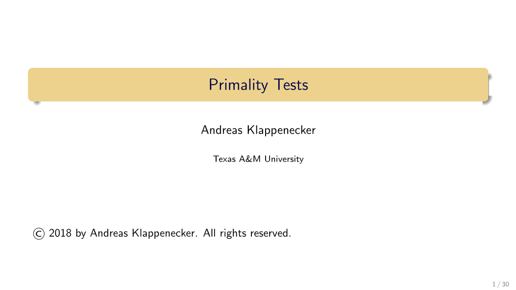 Primality Tests